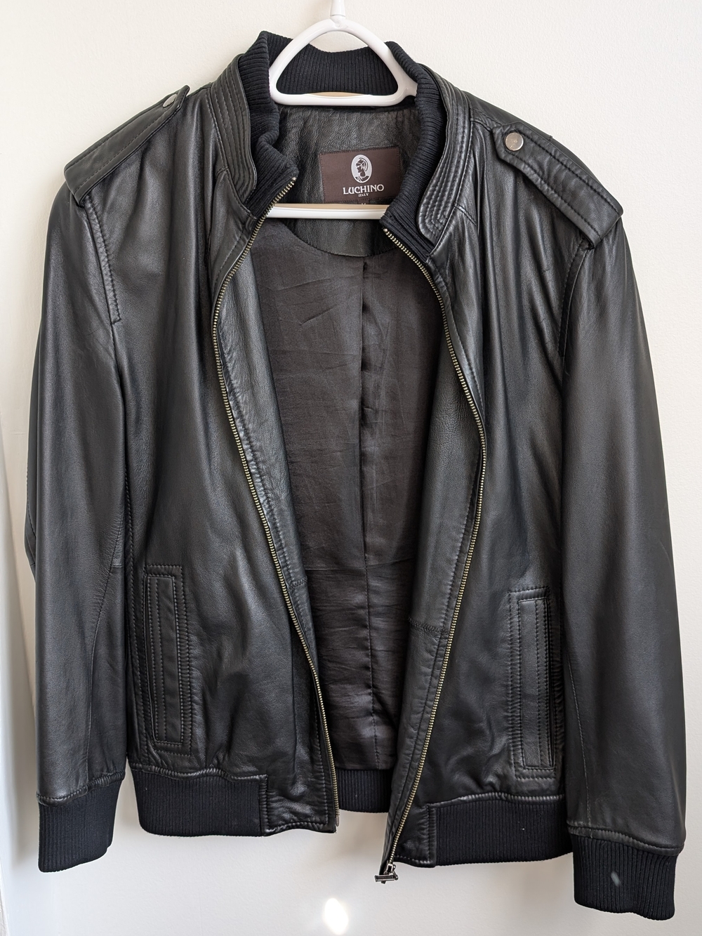 Men’s Black Leather Bomber Jacket